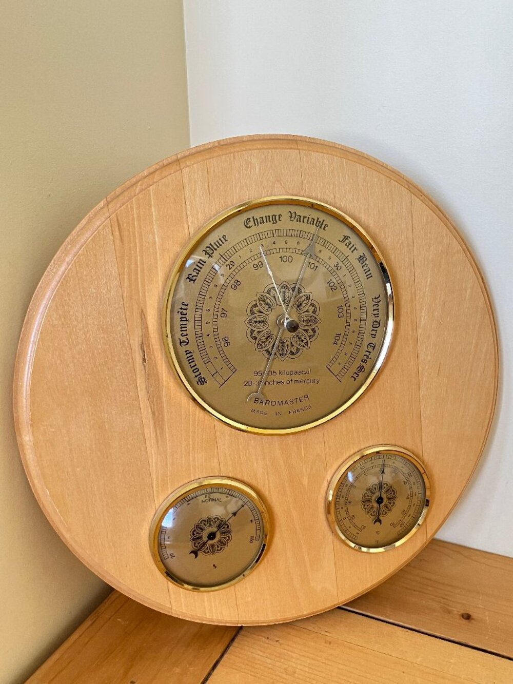 Round Wall Weather Station Barometer Thermometer Vintage Baromaster France